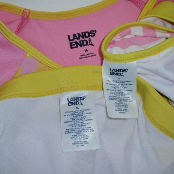 3pc Lands End Mix Match Pink Striped Lemons Bikini Rash Guard Swimsuit Set Sz 14 - Picture 9 of 16